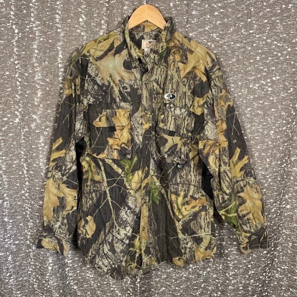 Mossy Oak Camo Breakup Button Down Vented Shirt Hunting Fishing Men's Large